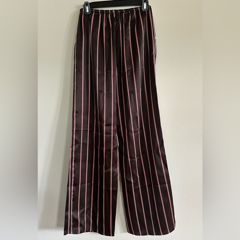 DONNI. Brown Wide-Leg Pants with Pink Stripes - Picture 4 of 5